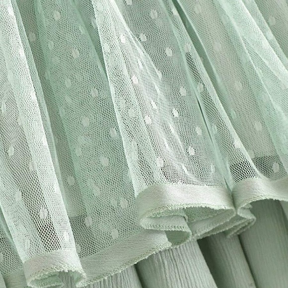 Bohemian Mint Green Backless V Halter Swiss Dot Mini Layered Dress - Picture 5 of 11